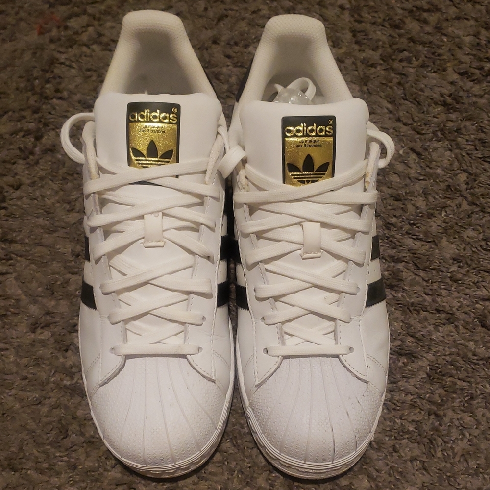 Adidas Superstar White Sneakers with Gold Details